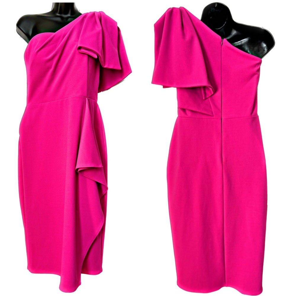 Betsy & Adam One shoulder Bow Sheath Dress